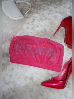 Pink Playboy Rhinestone Tube Top Bandeau